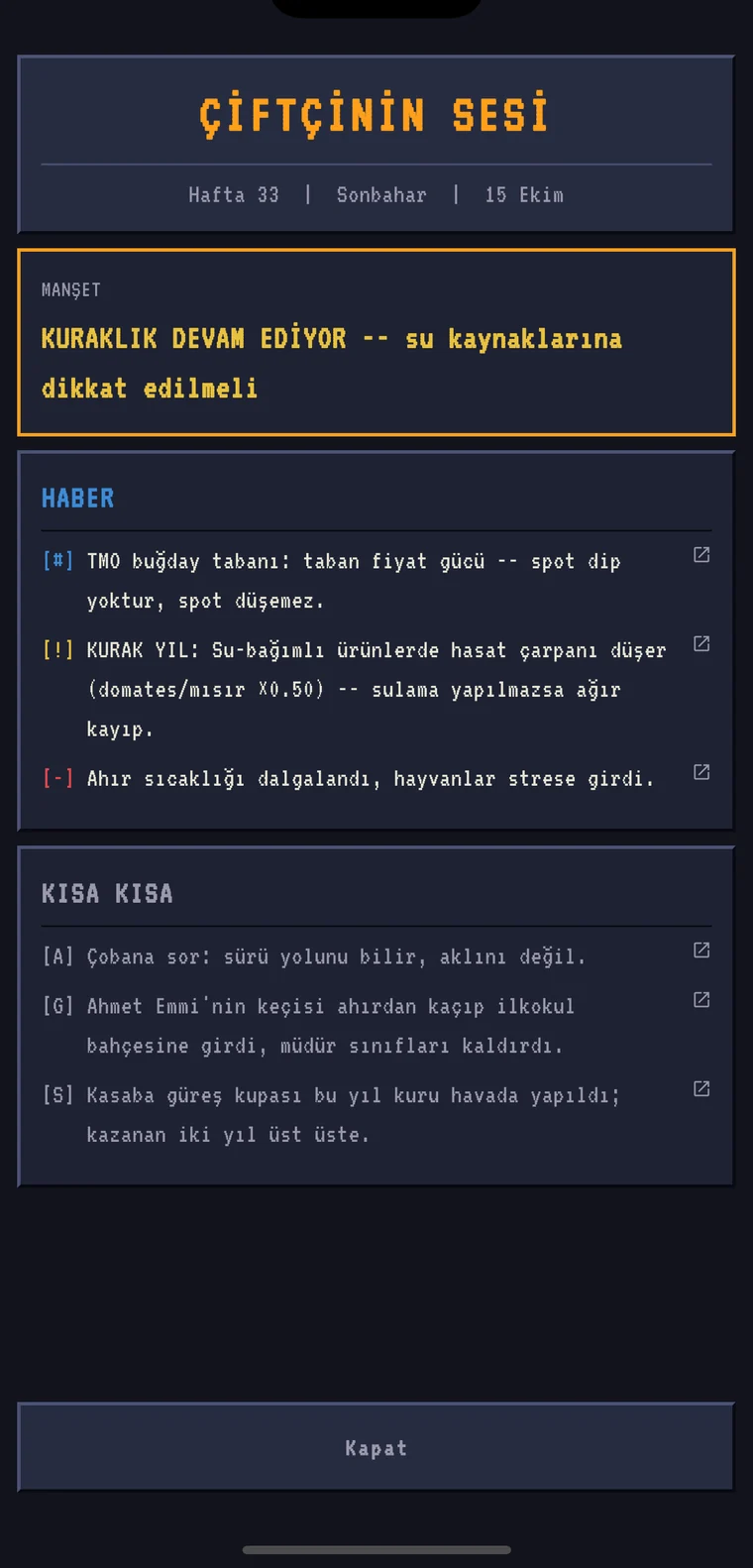 In-game newspaper: The Farmer's Voice